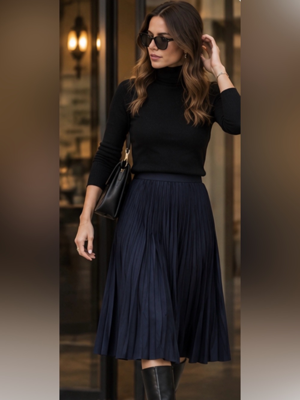 COS Pleated Midi Skirt Navy Blue Size 8 Elegant Minimalist